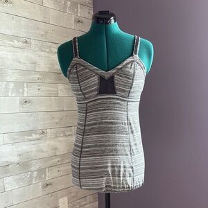 LULULEMON Gray Striped Activewear Vest Top
